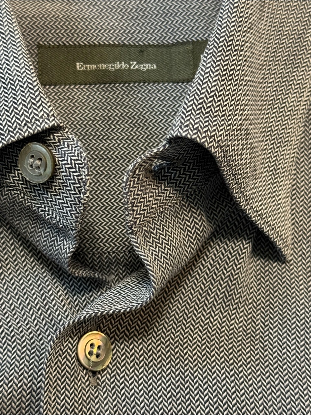 Ermenegildo Zegna Black & White Herringbone Dress Shirt